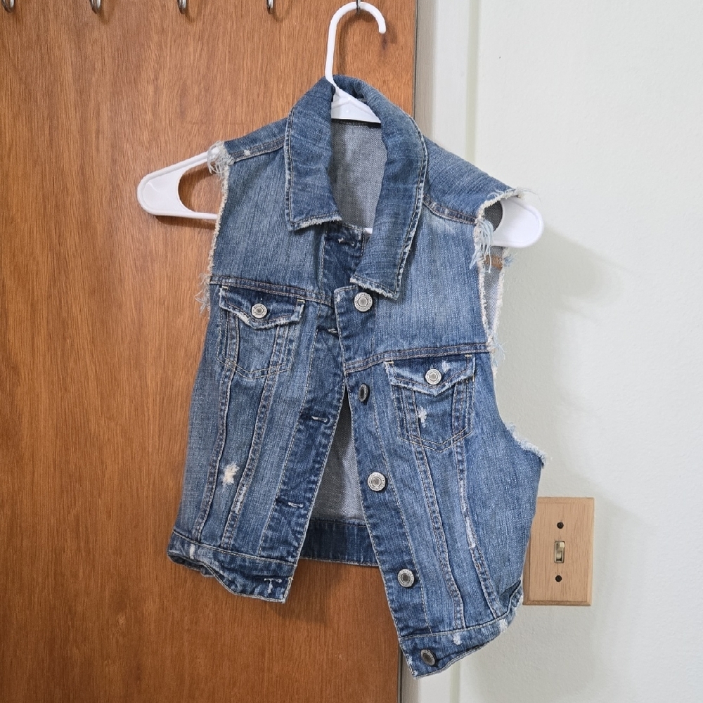 American Eagle Outfitters Girls Distressed Denim Vest - Blue